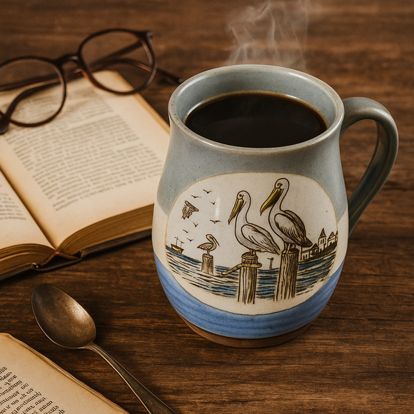 Vintage 1970s Otagiri Pottery Coffee Mug – Handcrafted Ceramic Harbor Scene - Picture 2 of 9